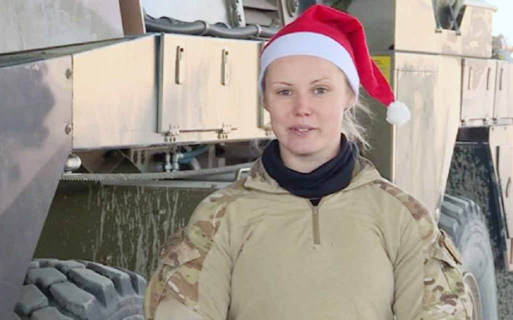 FESTIVE SEASON: Private Madeliene Goodfellow sending a Christmas message to her family and friends from Kabul, Afghanistan. FESTIVE SEASON: Private Madeliene Goodfellow sending a Christmas message to her family and friends from Kabul, Afghanistan.